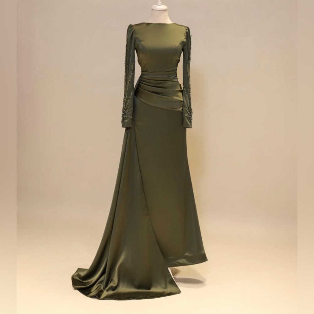 Satin Long Sleeve Evening Gown